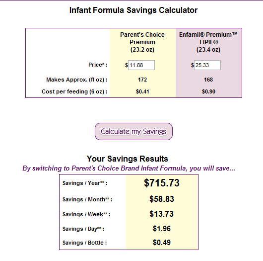parents choice Save Money on your Baby Formula