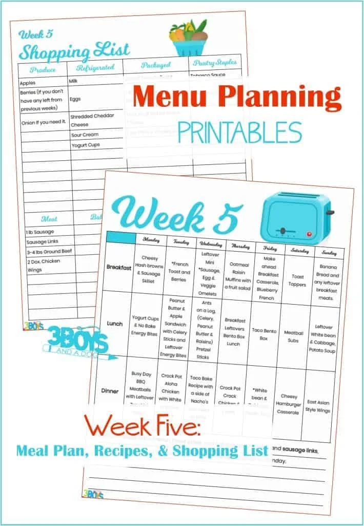 Week Five Menu Plan Recipes and Shopping List