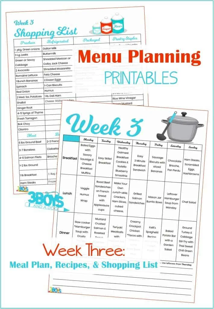 Week Three Menu Plan Recipes and Shopping List