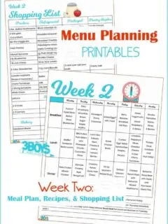 Week Two Menu Plan Recipes and Shopping List