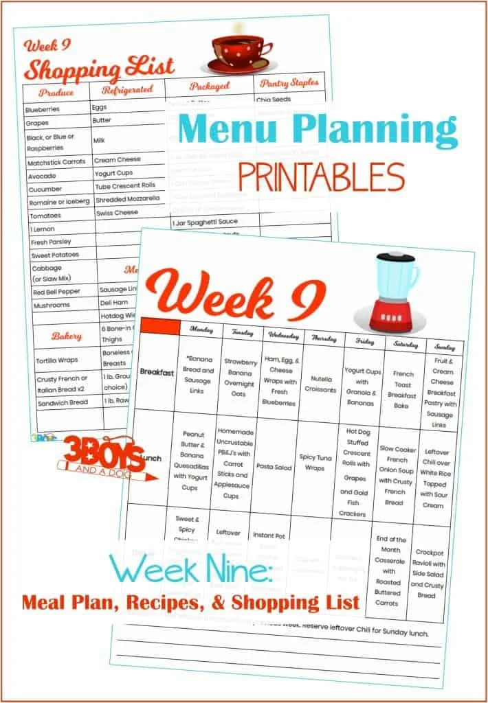 Week Nine Menu Plan Recipes and Shopping List