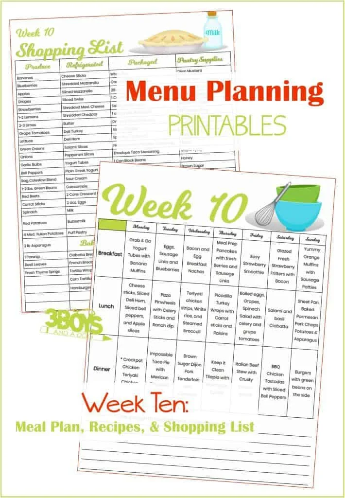 Week Ten Menu Plan Recipes and Shopping List