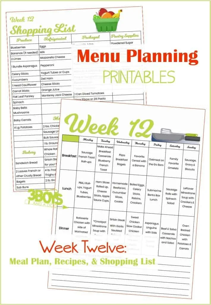 Week Twelve Menu Plan Recipes and Shopping List