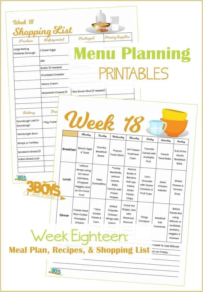 Week Eighteen Menu Plan Recipes and Shopping List