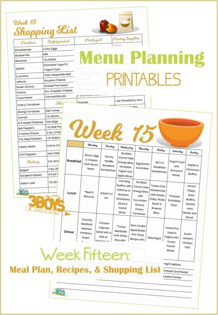 Week Fifteen Menu Plan Recipes and Shopping List