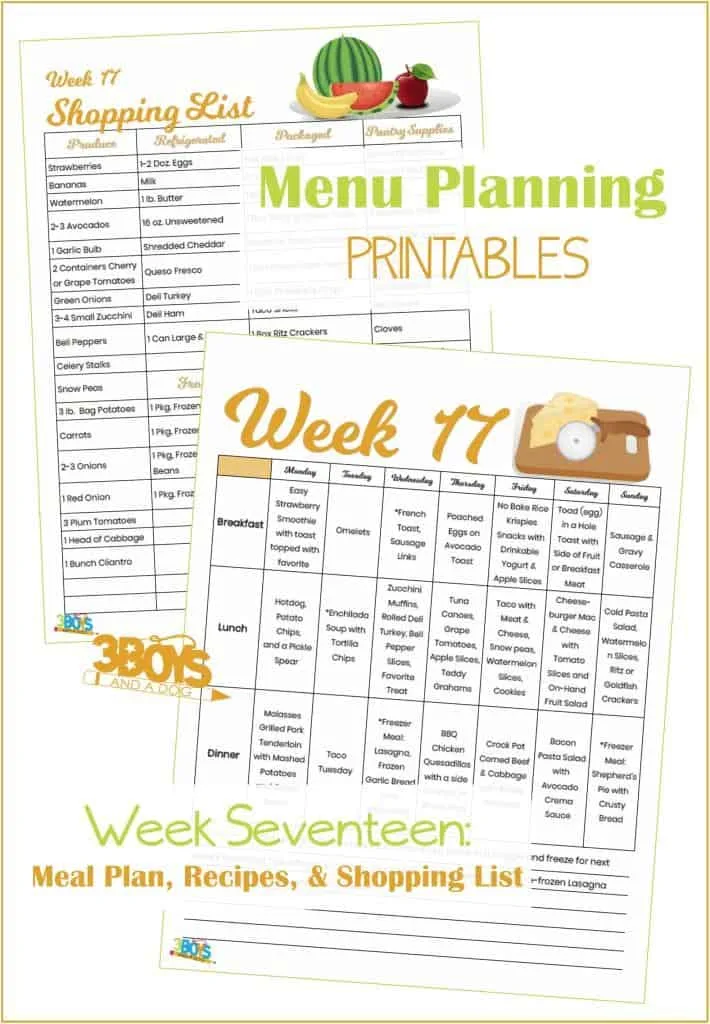 Week Seventeen Menu Plan Recipes and Shopping List