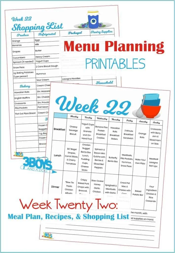 Week Twenty Two Menu Plan Recipes and Shopping List