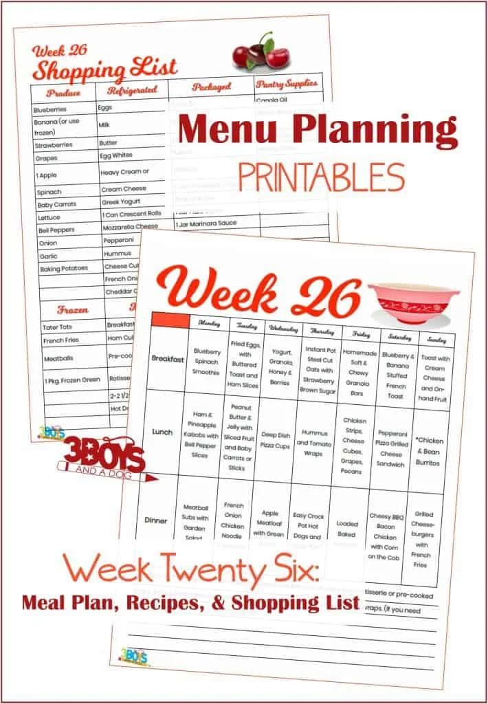 Week Twenty Six Menu Plan Recipes and Shopping List