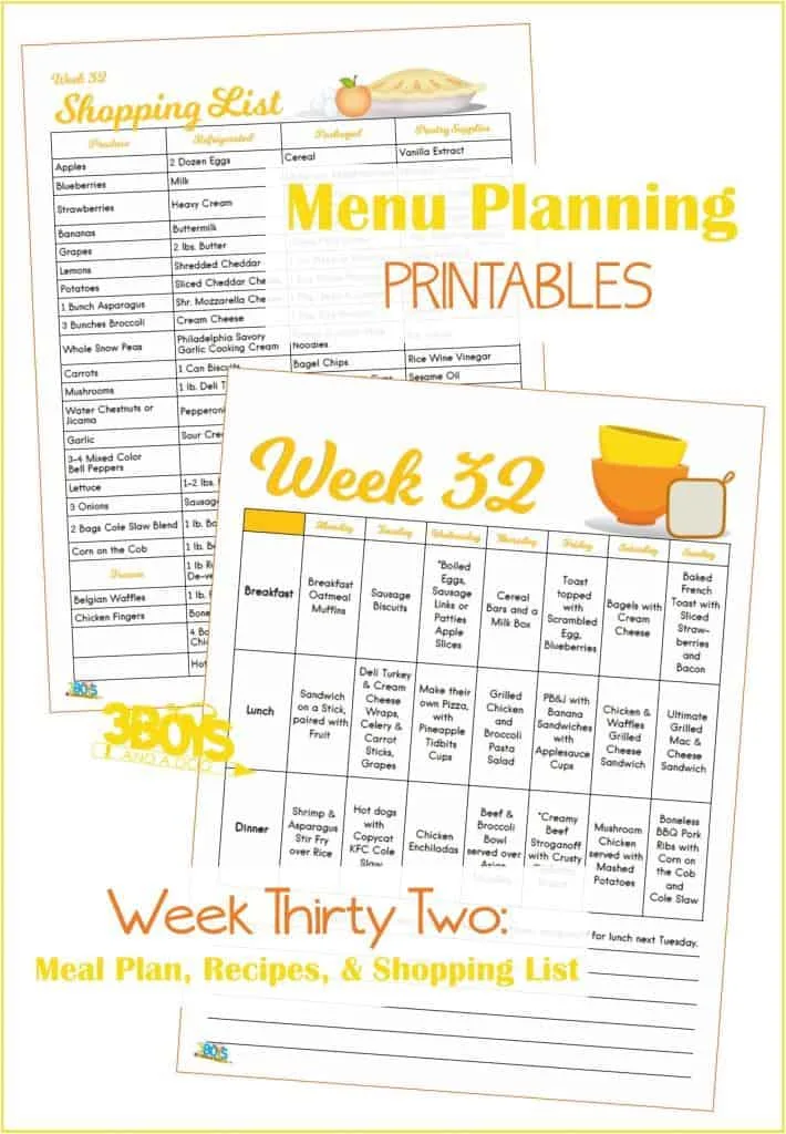 Week Thirty Two Menu Plan Recipes and Shopping List