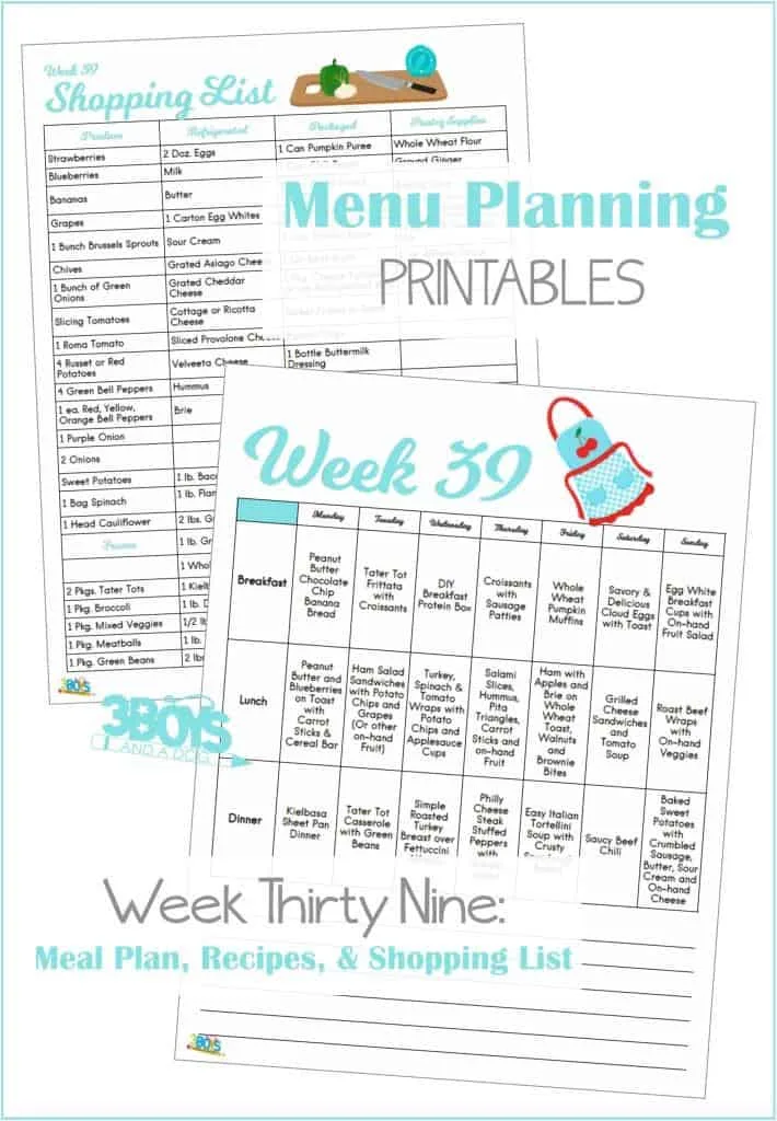 Week Thirty Nine Menu Plan Recipes and Shopping List