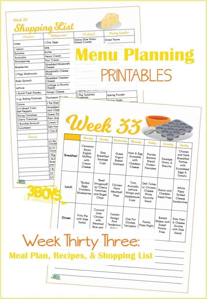 Week Thirty Three Menu Plan Recipes and Shopping List