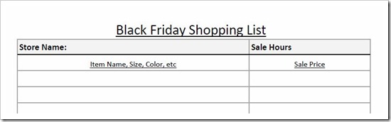 Black Friday Shopping Free Printable: Black Friday Shopping List