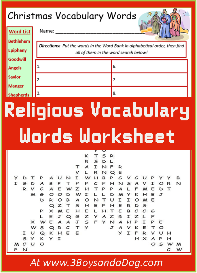 Christmas Religious Vocabulary Words Worksheet