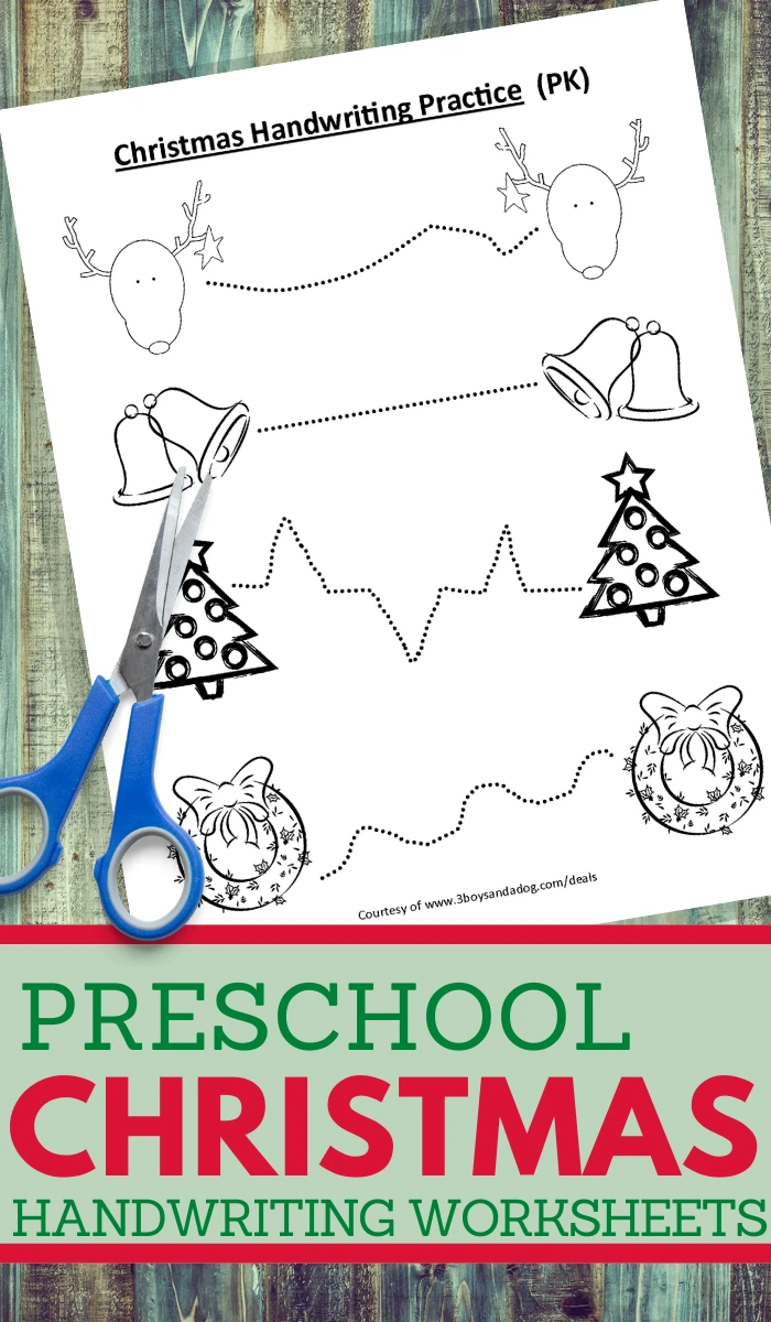 printable worksheets for preschool kids in a christmas handwriting theme