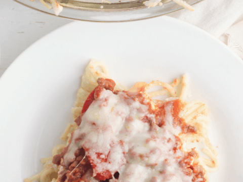 ground beef tomatoes and cheese come together over noodles for perfect comfort food