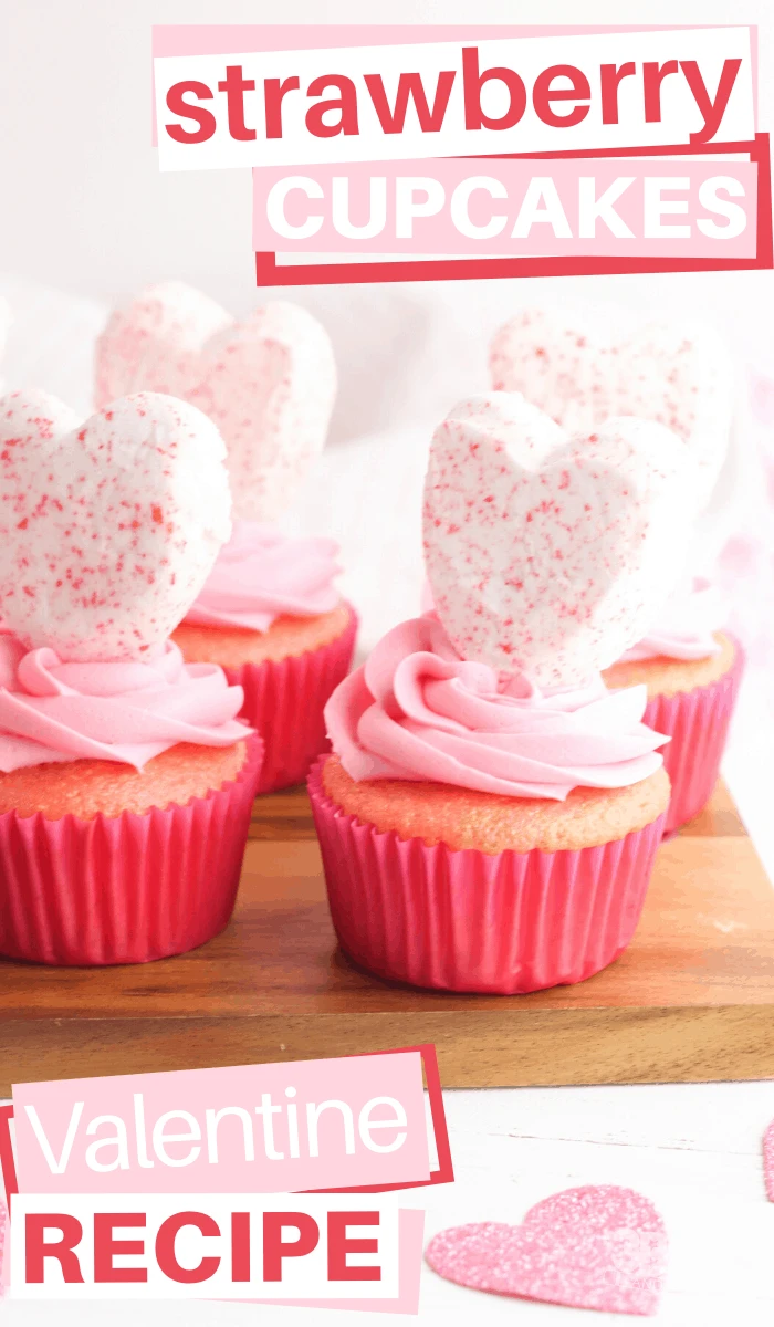 strawberry heart peeps on strawberry cupcakes with strawberry frosting