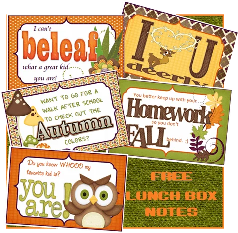 Free Printable Fall/Autumn Themed Lunchbox Notes for Kids