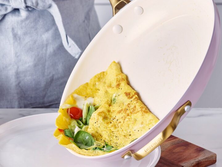 Image for Reserve Ceramic Nonstick 12" Frypan with Helper Handle and Lid, Blush with Gold-Tone Handles