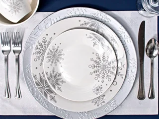 Image for Holiday Snowflake-Pattern Stoneware Dinner Plates