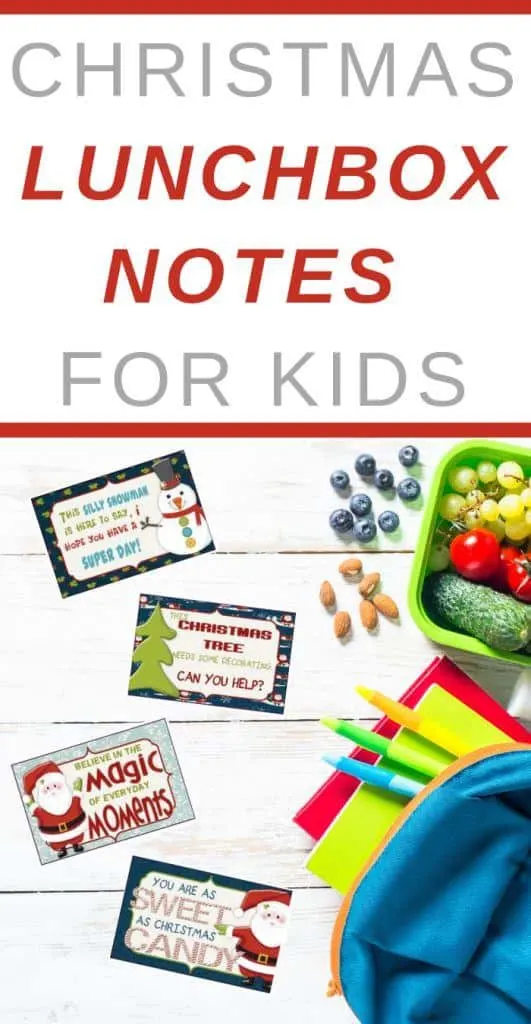 free printable Christmas lunchbox notes for children
