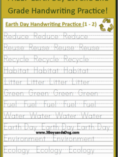 Earth Day Print Handwriting Worksheets
