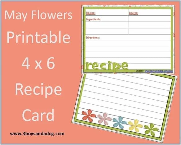 May Flowers Free Printable Recipe Card