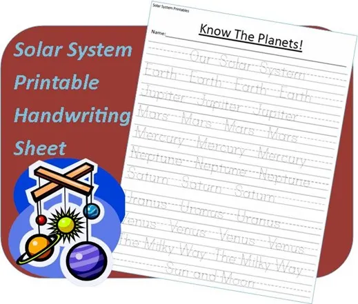 Solar System Printables _ handwriting worksheet