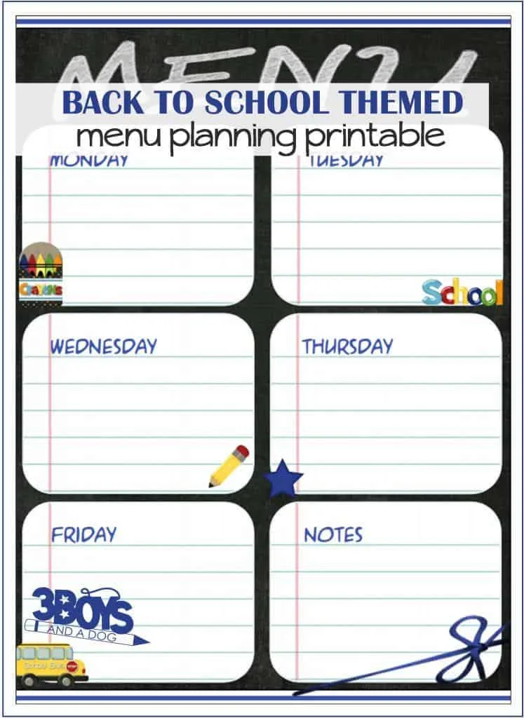 Back to School Menu Planning Printable