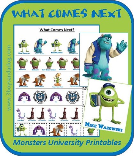 Monsters University Printable Sequencing