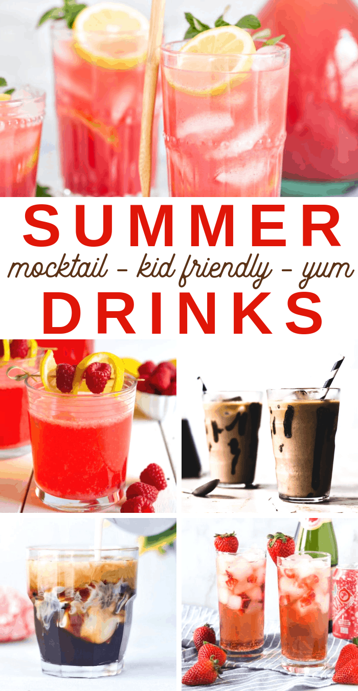 several images of beautiful, brightly colored non-alcoholic beverages for summer time