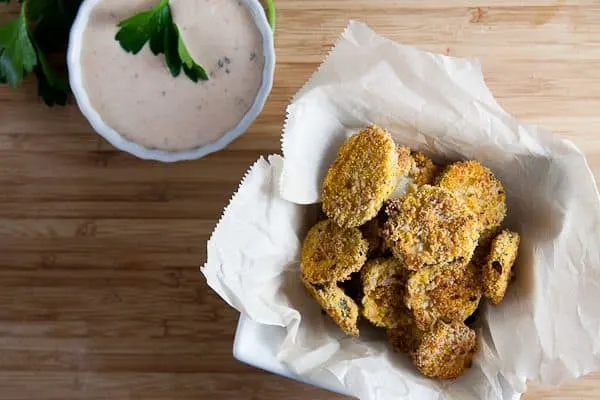 Oven fried pickles with southwest ranch