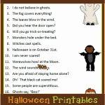 Printable Halloween Verb Find Language Arts Worksheet for 2nd and 3rd grade