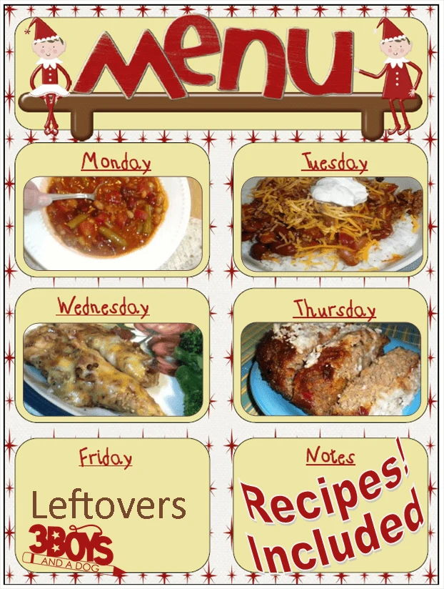 weekly menu with recipes