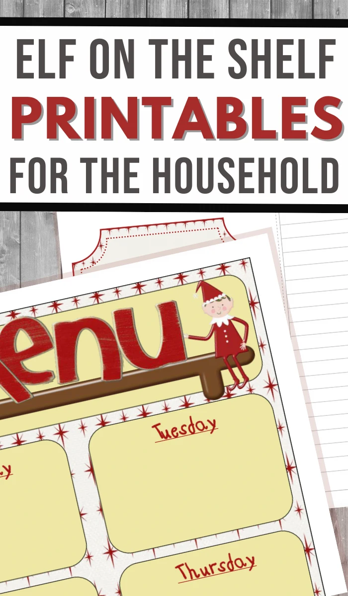 pin image that reads elf on the shelf printables for the household