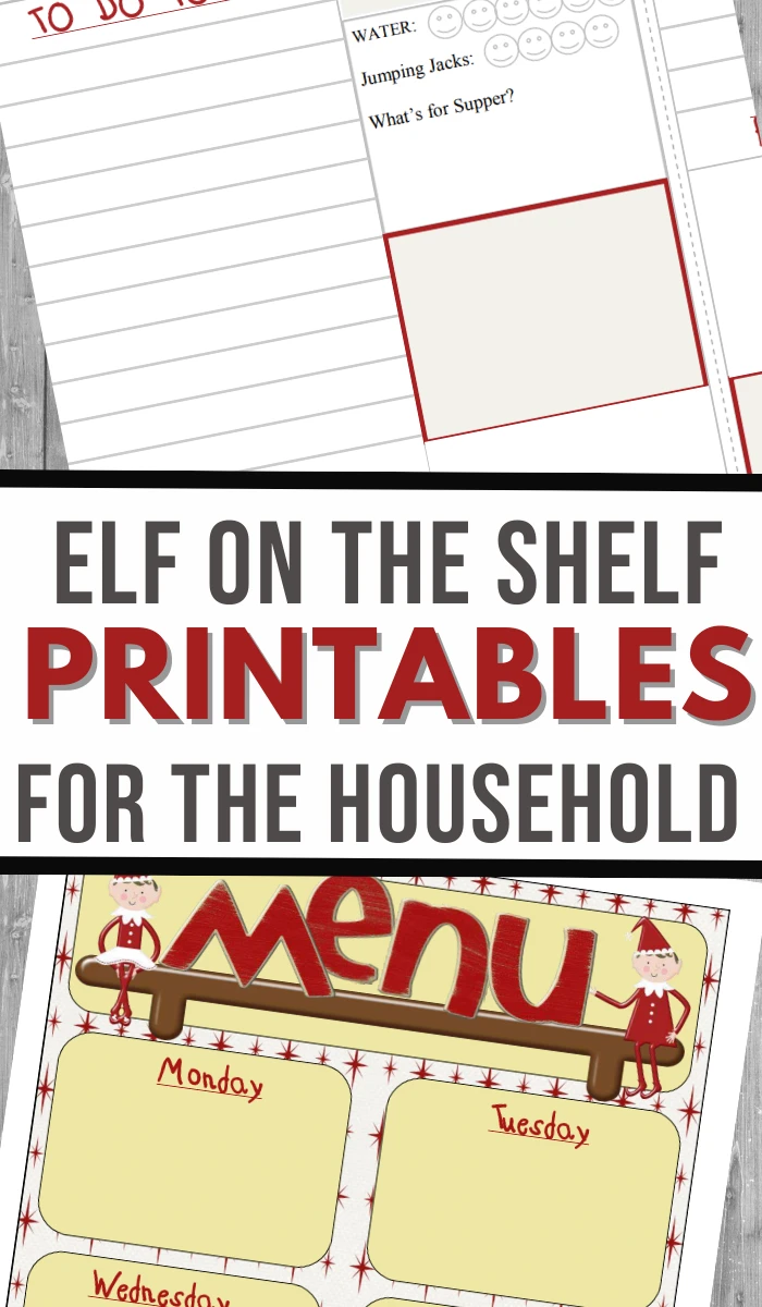 Pin image that reads elf on the shelf printables for the household