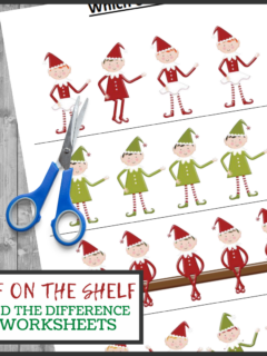 feature image that reads elf on the shelf find the difference worksheets