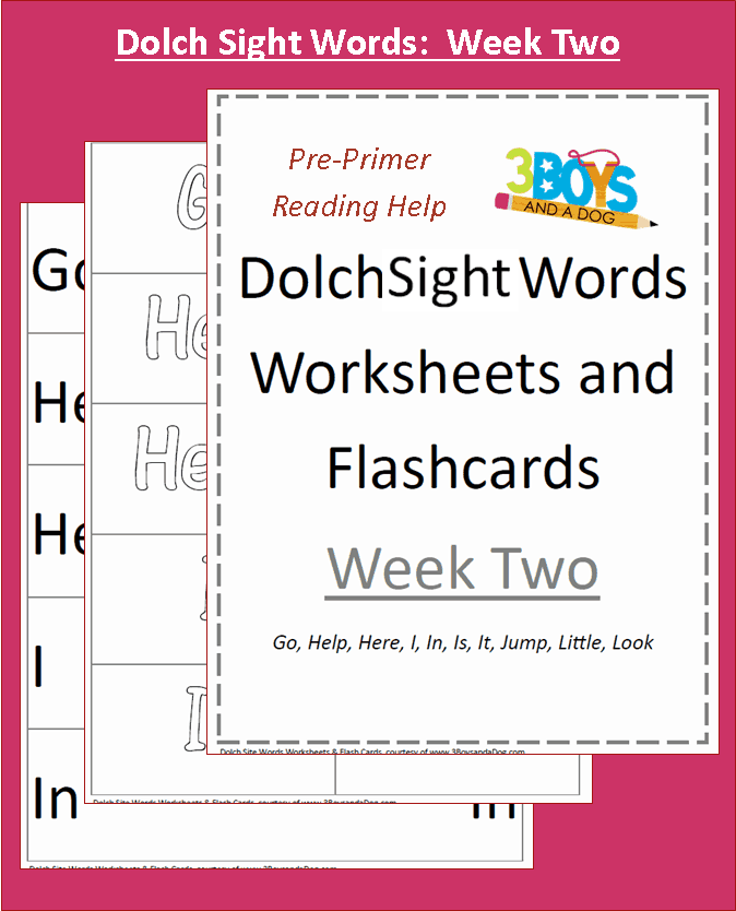 Dolch Site Words worksheets and cards for pre-primer reading help