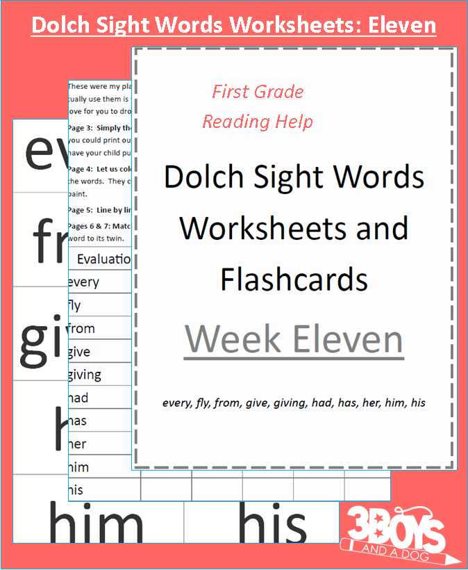 List of Dolch Sight Words Included: every, fly, from, give, giving, had, has, her, him, his