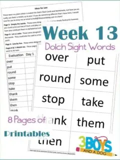 Grab these free Dolch Sight Words worksheets to help your kids learn to read over, put, round, some, stop, take, thank, them, then, and think!