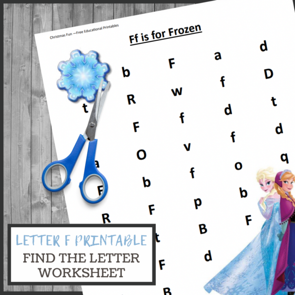 feature image that reads letter f printable find the letter worksheet