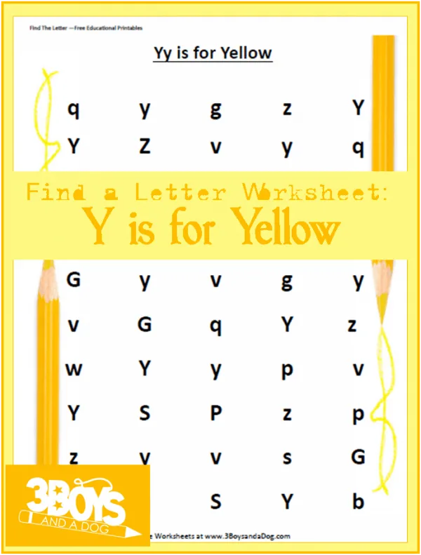 Letter find worksheets: Y is for Yellow
