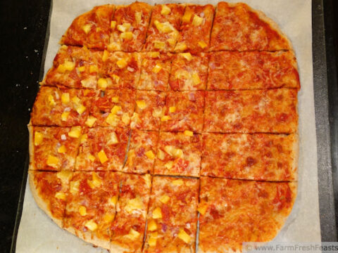 Image for Sunset Pizza: Mango, Pepperoni, Red Onion and Yellow Pepper (Pizza Night!)