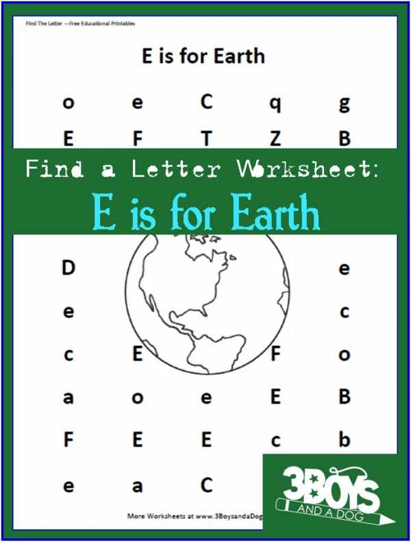 Letter find worksheet: E is for Earth
