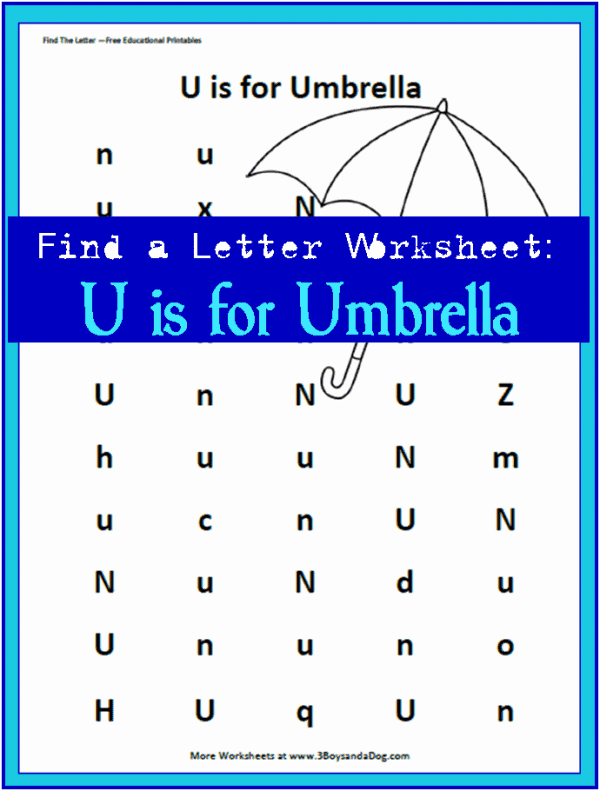 Letter Find Worksheet: U is for Umbrella