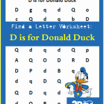 letter find worksheet: D is for Donald Duck