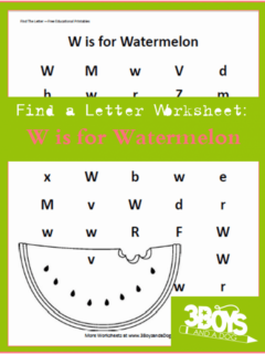 homeschooling freebies: Printable letter find worksheet - W is for Watermelon
