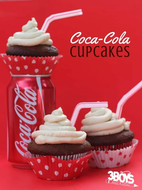 Rich chocolate cake. Caramel-buttercream frosting. 4 ingredients? Yea, I'll definitely be making this Coca Cola Cupcakes Recipe ASAP!