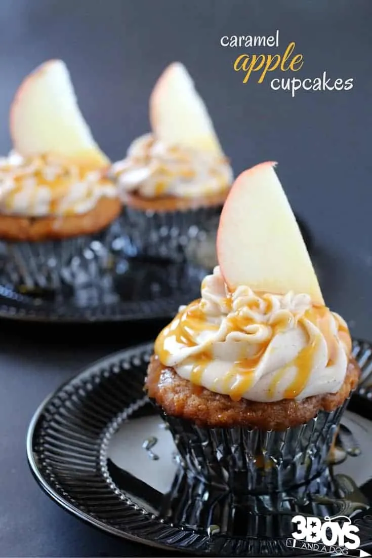 Caramel Apple Cupcake Recipe - the perfect fall cupcake recipe made with apple butter, and topped with cinnamon cream cheese frosting and a homemade caramel sauce drizzle