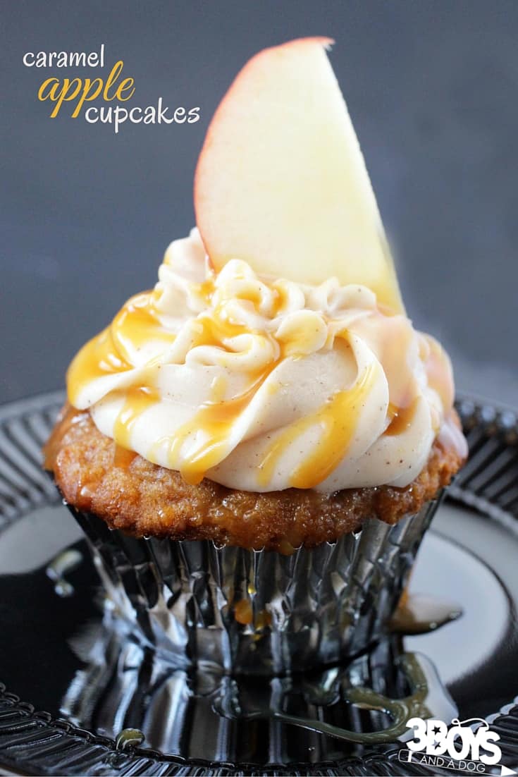 Caramel Apple Cupcake Recipe - the perfect fall cupcake recipe made with apple butter, and topped with cinnamon cream cheese frosting and a homemade caramel sauce drizzle