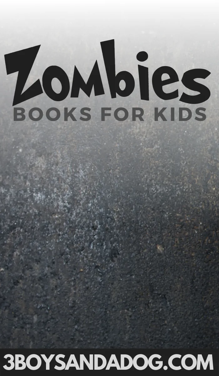 creepy dark background image with the words Children's Books about Zombies